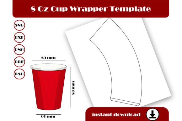 8oz Cup Wrapper Template, Coffee Cup