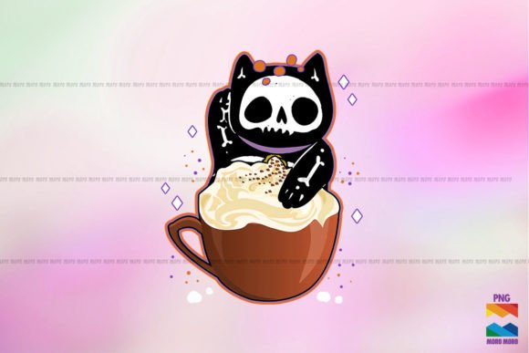 Black Skeleton Cat on Cup