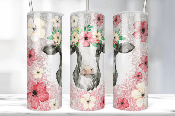 Cow Flowers Tumbler Sublimation Wrap