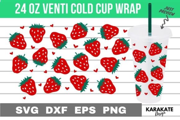 Heart Strawberry, 24 Oz Venti Cup Wrap