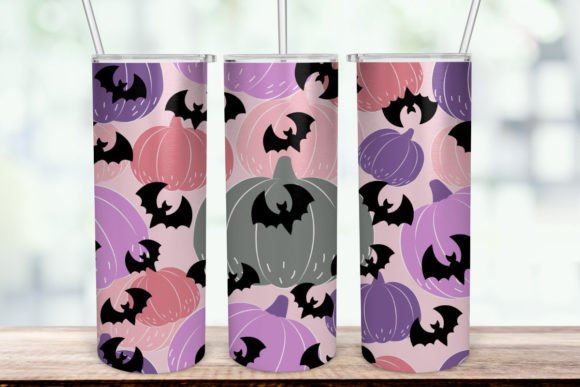 Pumpkin and Bats Tumbler, Bat Ghost PNG