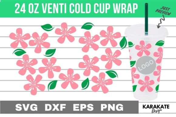 Sakura and Leaf, 24 Oz Venti Hole Wrap SVG