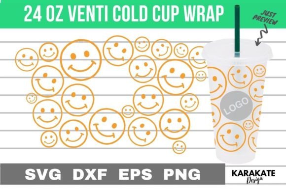 Smiley Face, 24 Oz Venti Hole Wrap SVG