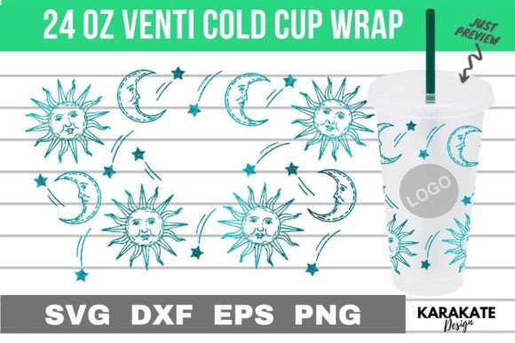 Sun Moon Star, 24 Oz Venti Hole Wrap SVG
