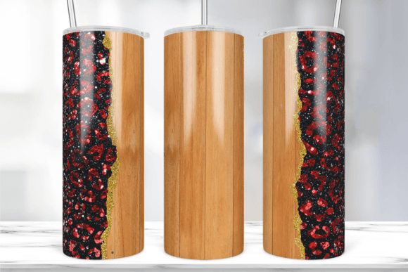 Wood Leopard Red Glitter Tumbler Wrap